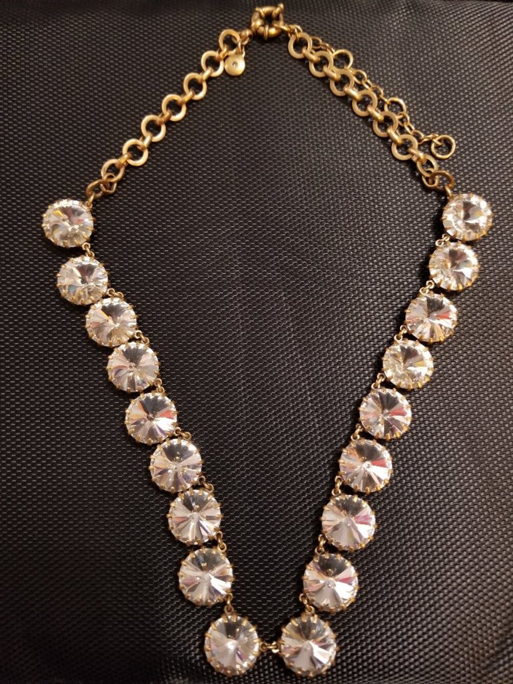 Vintage J.Crew "Light Crystal" Gold-Tone Brass Necklace (18 Crystals)